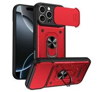 UPLAI Armor Case for Nothing Phone (3a) Lite with Slide Camera Protector & Rotating Ring Kickstand, Military Grade Drop & Outdoor Shockproof Protection Cover, Red