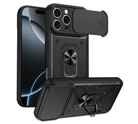 UPLAI Armor Case for Nothing Phone (3a) Lite with Slide Camera Protector & Rotating Ring Kickstand, Military Grade Drop & Outdoor Shockproof Protection Cover, Black