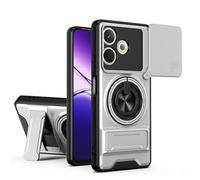 UPLAI Armor Case for OPPO A5 Pro 5G/4G / Oppo A5 Energy with Slide Camera Protector & 360° Rotating Ring Kickstand, Magnetic Military Grade Drop Shockproof Protection Cover, Silver