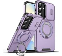 UPLAI Armor Case for Samsung Galaxy S25 FE 5G with Slide Camera Protector & 360° Rotating Ring Kickstand, Military Grade Drop & Shockproof Protection Cover, Purple