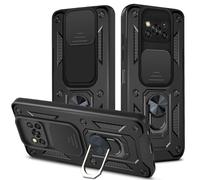 UPLAI Armor Case for Xiaomi Poco X3 Pro/Poco X3 NFC, Ultra Thin Shockproof Silicone Cover with Slide Camera Cover and Magnetic Ring Kickstand, PC + TPU Durable Cover.Black