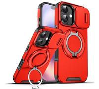 UPLAI Armor Case for Xiaomi Redmi 15 5G/4G with Slide Camera Protector & 360° Rotating Ring Kickstand, Military Grade Drop & Shockproof Protection Cover, Red