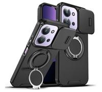 UPLAI Armor Case for Xiaomi Redmi 15C 5G/4G/POCO C85 with Slide Camera Protector & 360° Rotating Ring Kickstand, Military Grade Drop & Shockproof Protection Cover, Black