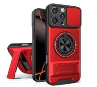 UPLAI Armor Case for Xiaomi Redmi 15C 5G/4G / POCO C85 with Slide Camera Protector & 360° Rotating Ring Kickstand, Magnetic Military Grade Drop Shockproof Protection Cover, Red