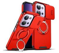 UPLAI Armor Case for Xiaomi Redmi 15C 5G/4G/POCO C85 with Slide Camera Protector & 360° Rotating Ring Kickstand, Military Grade Drop & Shockproof Protection Cover, Red
