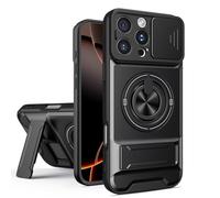 UPLAI Armor Case for Xiaomi Redmi 15C 5G/4G / POCO C85 with Slide Camera Protector & 360° Rotating Ring Kickstand, Magnetic Military Grade Drop Shockproof Protection Cover, Black