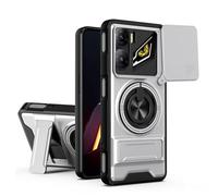 UPLAI Armor Case for ZTE nubia NEO 3 5G with Slide Camera Protector & 360° Rotating Ring Kickstand, Magnetic Military Grade Drop Shockproof Protection Cover, Silver