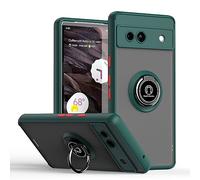 UPLAI Case for Google Pixel 7A, Ultra Thin Shockproof Cover with Magnetic Ring Holder, Premium PC + TPU Bumper Stylish Translucent Frosted Cover.(Dark Green)