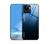 UPLAI Case for Motorola Edge 30 Ultra 5G, Ultra Thin Shockproof Cover with Gradient Color Tempered Glass back, Soft TPU Silicone Bumper Stylish Cover.Blue Black
