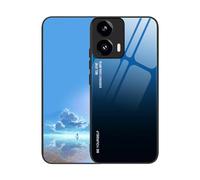 UPLAI Case for Motorola Edge 50 Fusion, Ultra Thin Shockproof Cover with Gradient Color Tempered Glass Back, Soft TPU Silicone Bumper Stylish Cover.Blue Black
