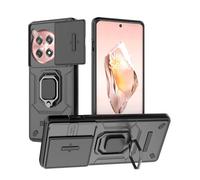 UPLAI Case for OnePlus 12R 5G, Shockproof Armor Cover with Slide Camera Cover and 360° Rotatable Hidden Metal Ring Kickstand, Premium TPU + PC Durable Case. Black