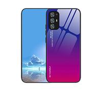 UPLAI Case for OPPO A94 5G, Ultra Thin Shockproof Cover with Gradient Color Tempered Glass back, Soft TPU Silicone Bumper Stylish Cover.Blue Red