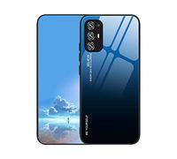 UPLAI Case for OPPO A94 5G, Ultra Thin Shockproof Cover with Gradient Color Tempered Glass back, Soft TPU Silicone Bumper Stylish Cover.Blue Black