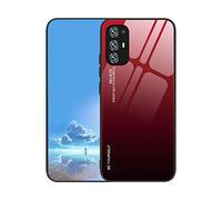 UPLAI Case for OPPO A94 5G, Ultra Thin Shockproof Cover with Gradient Color Tempered Glass back, Soft TPU Silicone Bumper Stylish Cover.Red Black