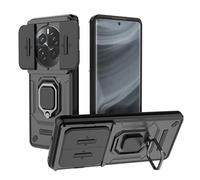 UPLAI Case for Realme 12 Pro 5G/Realme 12 Pro+ Plus 5G, Shockproof Armor Cover with Slide Camera Cover and 360° Rotatable Hidden Metal Ring Kickstand, Premium TPU + PC Durable Case. Black