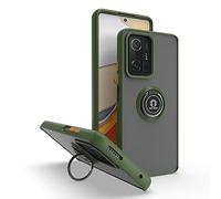 UPLAI Case for Xiaomi 11T Pro 5G/Xiaomi 11T 5G, Ultra Thin Shockproof Cover with Magnetic Ring Holder, Premium PC + TPU Bumper Stylish Translucent Frosted Cover.(Army Green)