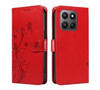 UPLAI Wallet Cover per HONOR 400 Smart 5G, Custodia Tree Embossed PU Leather Flip with Card Slots Kickstand Case Magnetic Protective RFID Blocking, Red