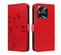 UPLAI Wallet Cover per HONOR X5C Plus, Custodia Tree Embossed PU Leather Flip with Card Slots Kickstand Case Magnetic Protective RFID Blocking, Red
