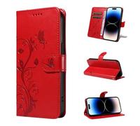 UPLAI Wallet Cover per Motorola Moto E15 / MOTO G05, Custodia Tree Embossed PU Leather Flip with Card Slots Kickstand Case Magnetic Protective RFID Blocking, Red