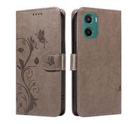 UPLAI Wallet Cover per Motorola Moto E15 / MOTO G05, Custodia Tree Embossed PU Leather Flip with Card Slots Kickstand Case Magnetic Protective RFID Blocking, Gray