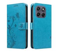 UPLAI Wallet Cover per Motorola Moto G77 5G, Custodia Tree Embossed PU Leather Flip with Card Slots Kickstand Case Magnetic Protective RFID Blocking, Blue