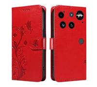 UPLAI Wallet Cover per Nothing Phone (3), Custodia Tree Embossed PU Leather Flip with Card Slots Kickstand Case Magnetic Protective RFID Blocking, Red
