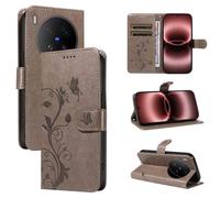 UPLAI Wallet Cover per Vivo X300 Ultra, Custodia Tree Embossed PU Leather Flip with Card Slots Kickstand Case Magnetic Protective RFID Blocking, Gray