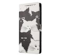 UPLAI Wallet Flip Case for TCL NxtPaper 70 Pro, Premium PU Leather Pattern Cover with Kickstand, Card Slots Shockproof Magnetic Wireless Charging Women, White Cat