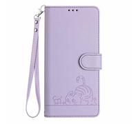 UPLAI Wallet Flip Case for ZTE Blade A75 5G / Nubia Focus, Cute Cat Pattern Premium PU Shockproof Leather Cover with Kickstand, Card Slots RFID Blocking Magnetic Close, Purple