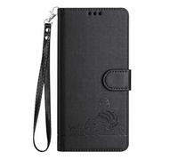 UPLAI Wallet Flip Case for ZTE Blade A75 5G / Nubia Focus, Cute Cat Pattern Premium PU Shockproof Leather Cover with Kickstand, Card Slots RFID Blocking Magnetic Close, Black