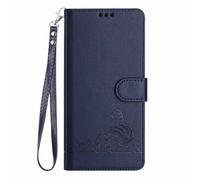 UPLAI Wallet Flip Case for ZTE Blade A75 5G / Nubia Focus, Cute Cat Pattern Premium PU Shockproof Leather Cover with Kickstand, Card Slots RFID Blocking Magnetic Close, Blue