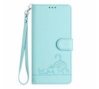 UPLAI Wallet Flip Case for ZTE Blade A75 5G / Nubia Focus, Cute Cat Pattern Premium PU Shockproof Leather Cover with Kickstand, Card Slots RFID Blocking Magnetic Close, Light Green