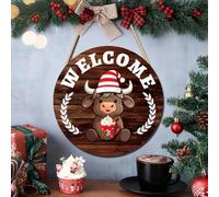 Upland Cow Welcome Sign Made of Wood with 35 Magnetic Decor Items for Changing Themes Spring Summer Fall Winter (MZ982C)
