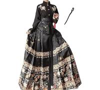 Uplateng Hanfu Horse Face Skirt Women Chinese Traditional Vintage Hanfu Pleats Skirt Red Blue Black Beige Shirt+Skirt Sets+Wooden Hair Pin Oversize XL (Black Set,XL)