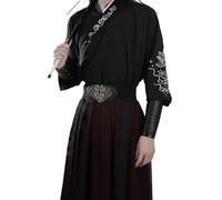 Uplateng Hanfu Men Ancient Traditional Embroidered Hanfu Cosplay Costume Theme Party Kimono Student Uniform S-3XL (Black-red,M)