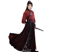 Uplateng Men's Traditional Hanfu Couple's Chinese Antique Embroidered Hanfu + Skirt Cool Martial Arts Cosplay Suit S-4XL (M) Blue