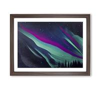 Uplifting Northern Lights Abstract Framed Print | A3 Walnut Framed Wall Art | Ready to Hang | Abstract Landscape Picture | Living Room Bedroom Lounge Office