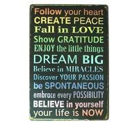 Uplifting Words Metal Sign for Wall Believe Dream Create Inspirational Quote Decor Bedroom Office Living Room Mindfulness Gift 8 X 12 inch