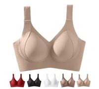 Upliftjoys Bra, Women's Ribbed Push Up Adjustable Wireless Bra, 3D Natural Lift and Wide Side Wings for Sculpted Curves (UK, Alpha, XL, Regular, Regular, Skin)