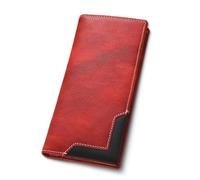Upliftjoys Cowhide Vintage Wallet, Stylish Patchwork Design Long Wallet for Men, Large Capacity with RFID Blocking Function (Red)