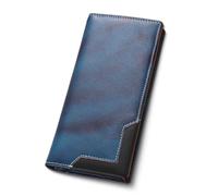 Upliftjoys Cowhide Vintage Wallet, Stylish Patchwork Design Long Wallet for Men, Large Capacity with RFID Blocking Function (Blue)