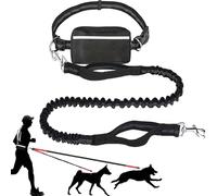 Upliftjoys Dog Leash, Upliftjoys Hands Free Dog Leash with Zipper Pouch, Reflective Stitching, Adjustable Waist Leashes, Dual Padded Handles for Running, Walking & Hiking (Black, Single Rope)