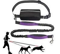 Upliftjoys Dog Leash, Upliftjoys Hands Free Dog Leash with Zipper Pouch, Reflective Stitching, Adjustable Waist Leashes, Dual Padded Handles for Running, Walking & Hiking (Purple, Single Rope)