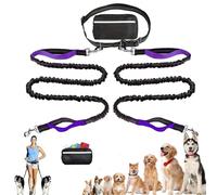 Upliftjoys Dog Leash, Upliftjoys Hands Free Dog Leash with Zipper Pouch, Retractable Bungee Waist Leashes, Adjustable Dual Padded Handles & Reflective Design for Running Hiking (Double-Purple)