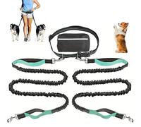 Upliftjoys Hands Free Dog Leash with Zipper Pouch, Dual Padded Handles Running for Medium and Large Dog, Retractable Adjustable Bungee Waist (Green,Double)
