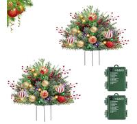 Upliftjoys Pre-Lit Artificial Christmas Tree Urn Filler, Battery Operated Pre-lit Xmas Pine Trees, Tripod Stake and 50 LED Lights, Holiday Porch Decorations for Porch, Yard, Garden (color D-2cps)