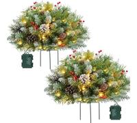 Upliftjoys Pre-lit Artificial Christmas Tree Urn Filler, Lighted Holiday Planter Filler with LED Lights, With Tripod Stake,Holiday Porch Decor for Porch Yard Garden Flower Beds (2PCS B)