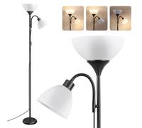 Uplighter Floor Lamp with Reading Light and Bulbs, Dual Shade + Bulb