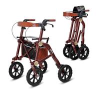 Uplivin Trive All Terrain Rollator with Seat - 1 Step Double Folding, 10 Inch 4 Wheel Rollators, Lightweight Aluminum Mobility Walker with Underseat Bag (Red)
