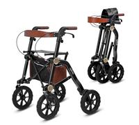 Uplivin Trive All Terrain Rollator with Seat - 1 Step Double Folding, 10 Inch 4 Wheel Rollators, Lightweight Aluminum Mobility Walker with Underseat Bag (Black)